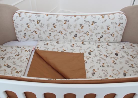 Мягкие бортики для кроватки KIDI soft "Зайчики с грибами" (мокко, сатин)