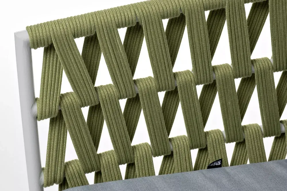 "Диего" кресло плетеное из роупа, каркас алюминий светло-серый (RAL7035) муар, роуп салатовый меланж круглый, ткань светло-серая