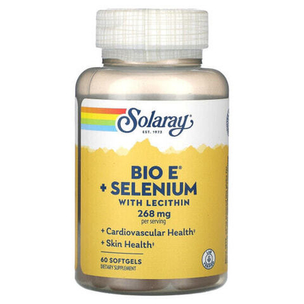 Витамин Е Solaray, Bio E, витамин Е с селеном и лецитином, 60 капсул