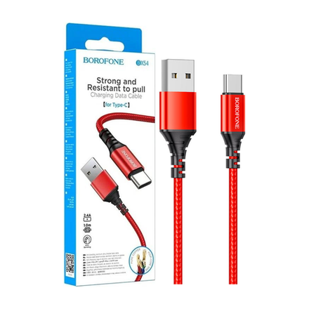 Кабель для зарядки Borofone BX54 USB-A - Type-C, 3A, 1м, быстрая зарядка, красный