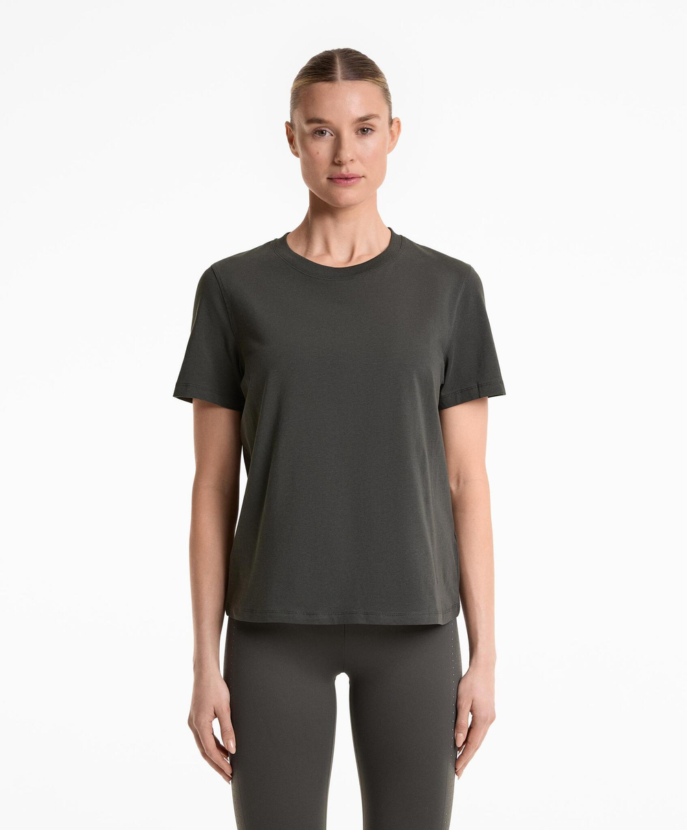 Oysho Футболка из смесового хлопка с коротким рукавом, темно-свинцовый