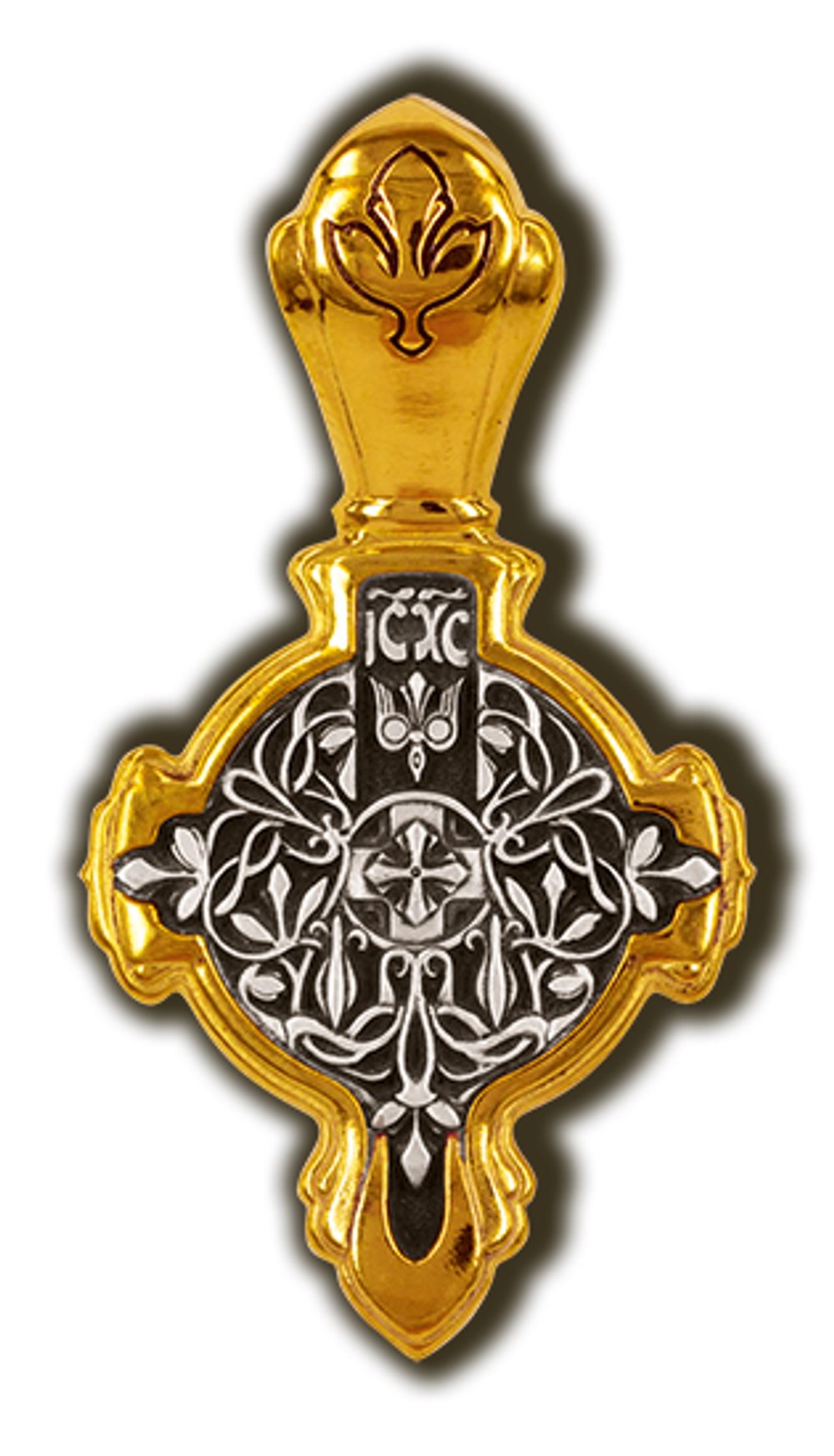 Крест с лилиями и молитвой "Да Воскреснет Бог". Серебро с позолотой