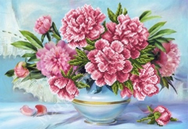 "Пионы в вазе"-4067 ткань с нанесенным рисунком