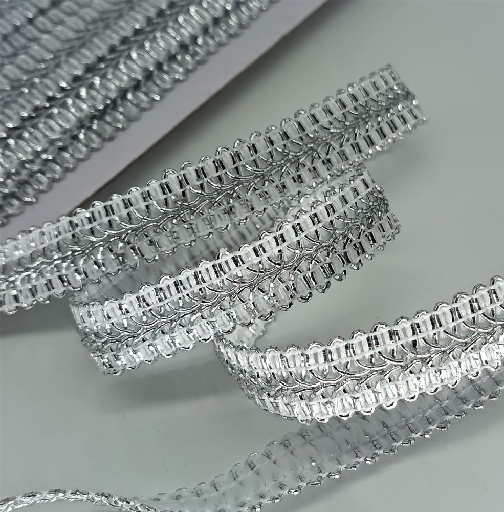 Тесьма люрекс Шанель плетеная, ш. 1,5 см, серебро