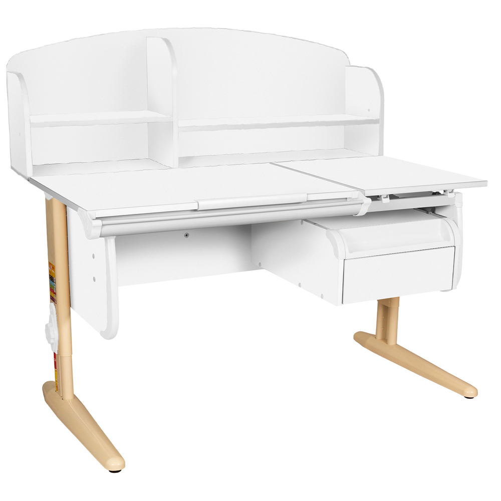 Растущая парта Дэми СУТ 25 с задней полкой СУТ.34.390 и навесной тумбой (1200×880 мм)