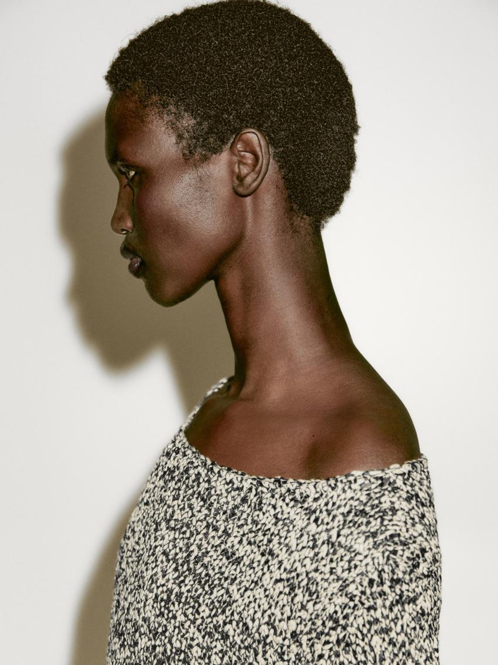 Massimo Dutti Свитер из трикотажа с текстурой Nep - Limited Edition, бело-черный