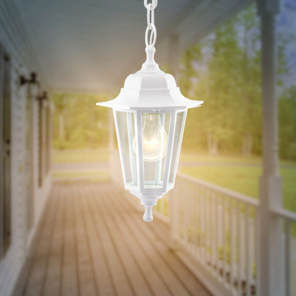 Садово-парковый светильник ЭРА НСУ 06-60-001 белый 6 гранный подвесной IP44 Е27 max60Вт