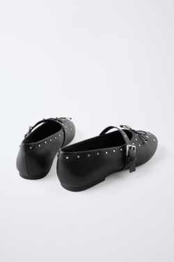 ZARA БАЛЕТКИ С ЗАКЛЕПКАМИ, ЧЕРНЫЙ