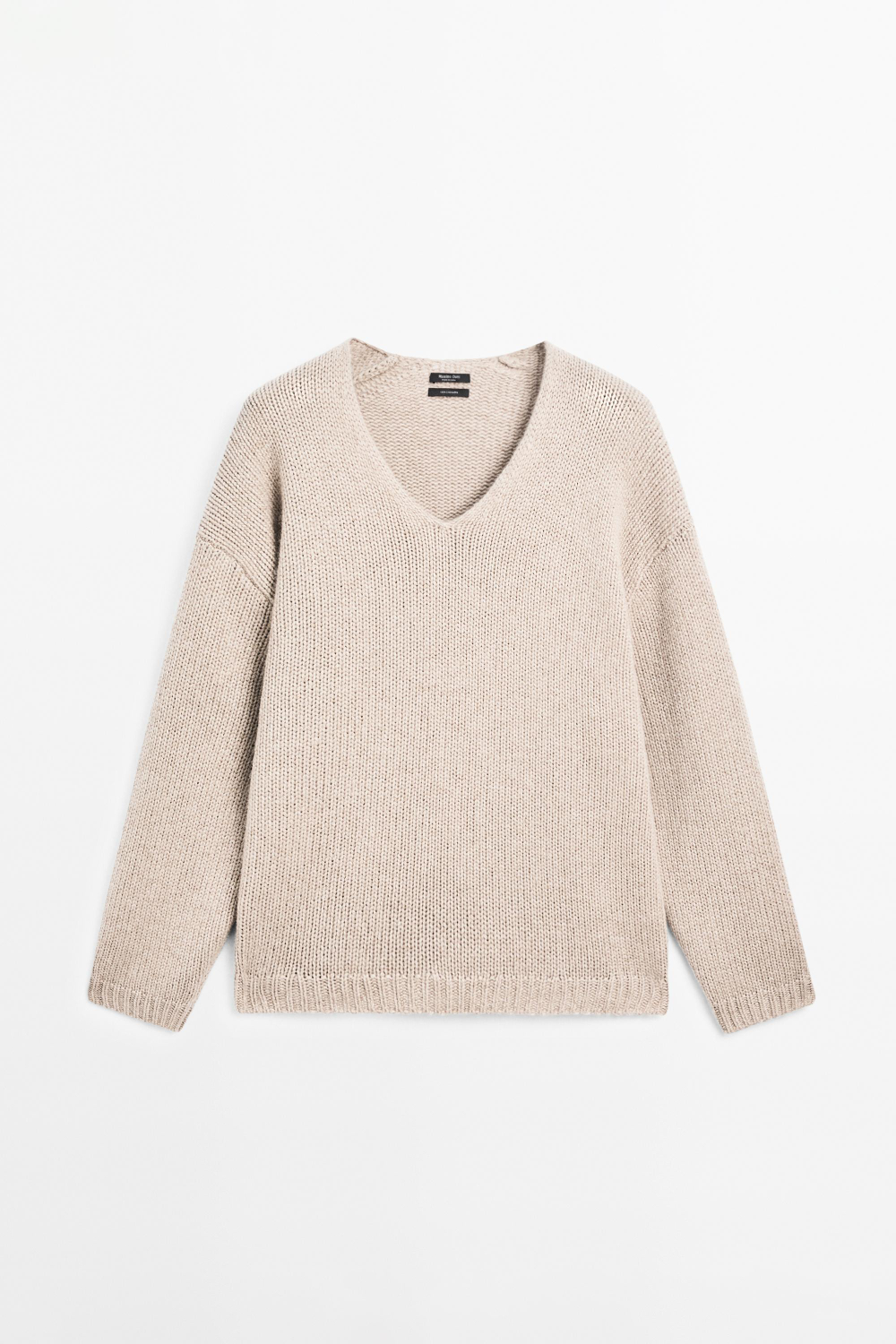 Massimo Dutti Свитер из 100% кашемира с V-образным вырезом, норка