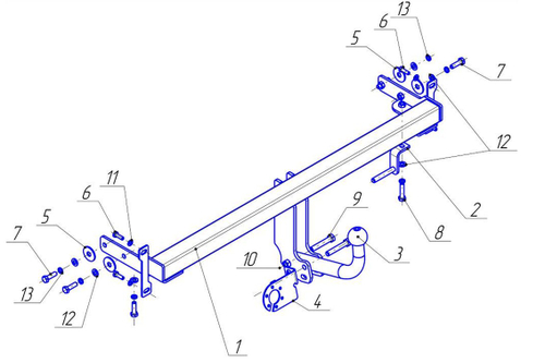 Фаркоп для Hyundai Elantra седан/хетчбек 2000-2006 Тип шара: A. Нагрузки: 1000/75 кг, HY 02