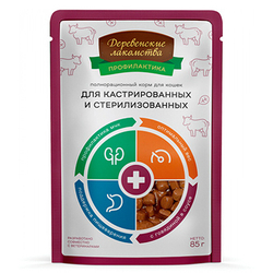 Деревенские Лакомства Пауч для кошек кастр.и стерил.Говядина в соусе, 70гр