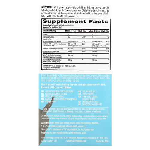 Country Life, Gut Connection, Cognitive Balance, для детей, средство для когнитивного баланса, кисло-сладкий вкус, 100 жевательных таблеток