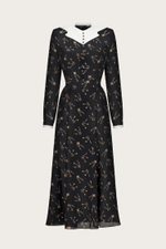 ПЛАТЬЕ ИЗ ЧЕРНОГО ШЕЛКА С ДЕКОРАТИВНОЙ МАНИШКОЙ