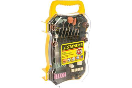 Набор мини насадок STAYER "MASTER" для гравировальных машин, 82 предмета, пластиковый кейс