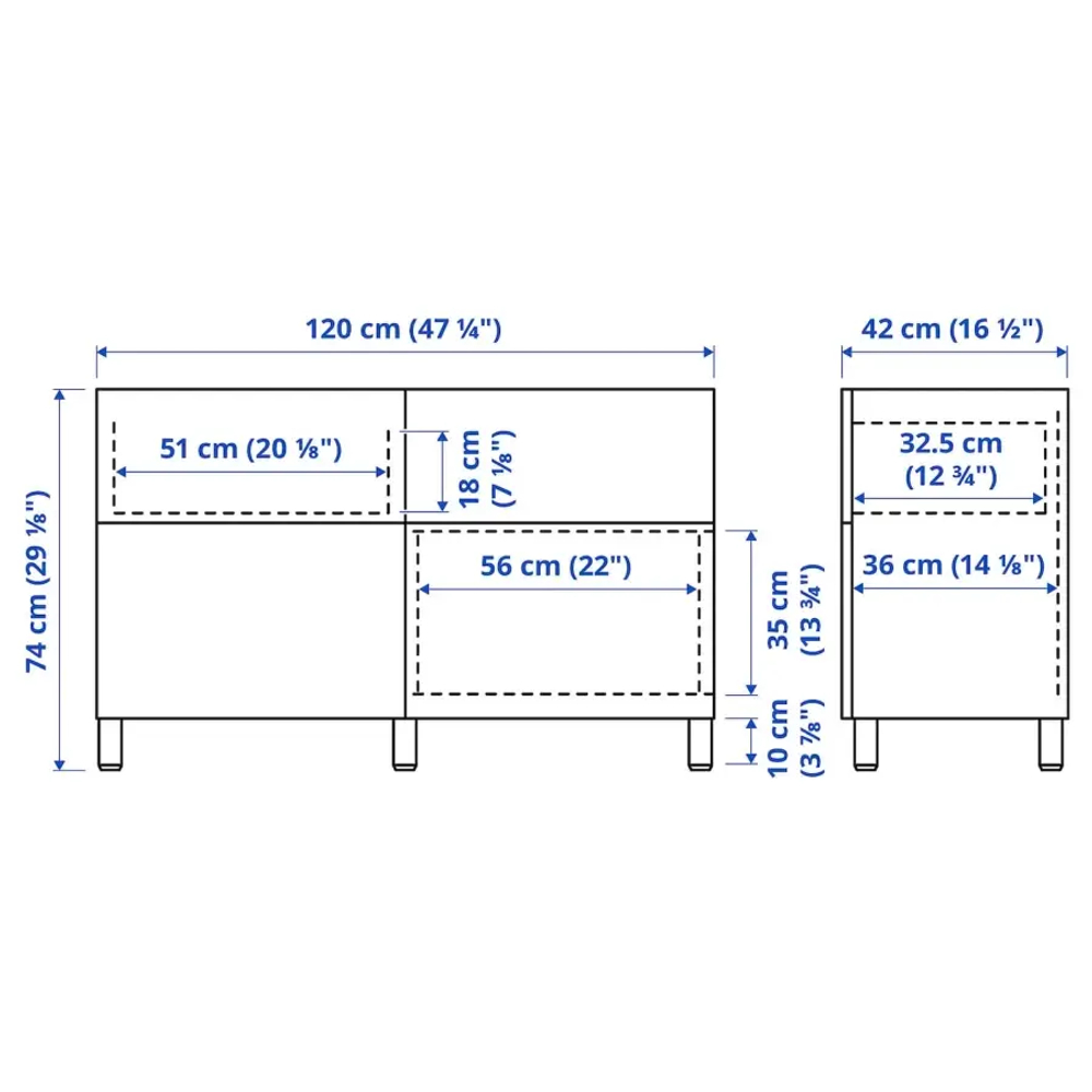 Комбинация для хранения - IKEA BESTÅ/BESTA, 120х42х74 см, черно-коричневый/под беленый дуб, БЕСТО ИКЕА