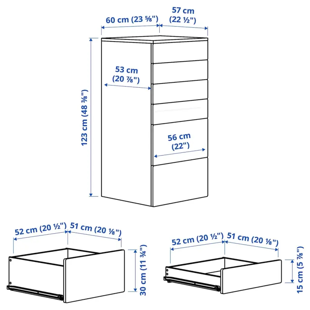 Комод детский - IKEA PLATSA/SMÅSTAD/SMASTAD, 60x55x123 см, белый, ИКЕА