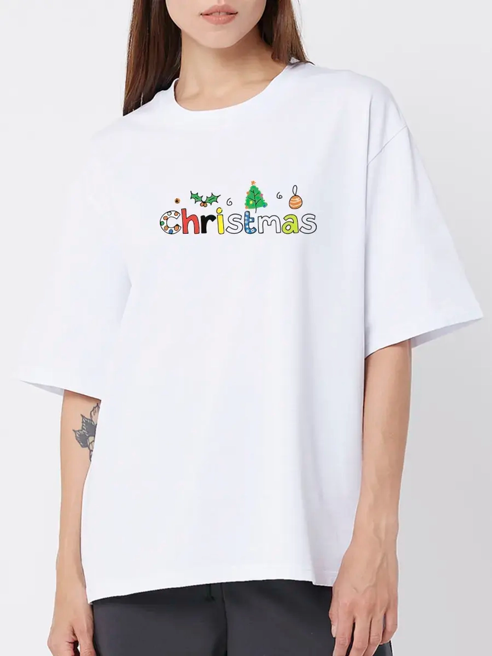 Футболка больших размеров с принтом рождество