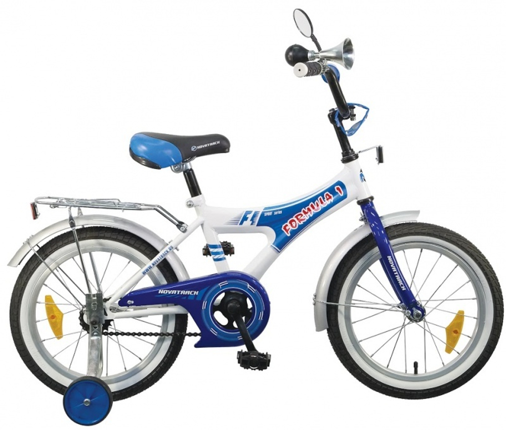 Велосипед NOVATRACK 20",A, Формула,монокок,син/бел,тормоз  ножной., крылья и багажник хром., гудок и
