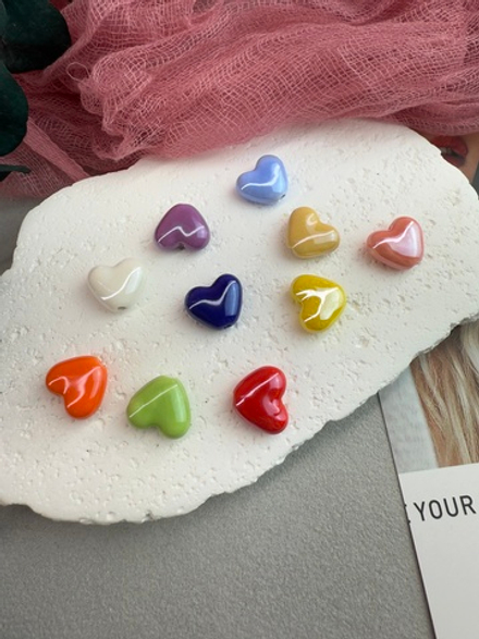 Керамические бусины сердце, микс 13*15 мм, 10 штук