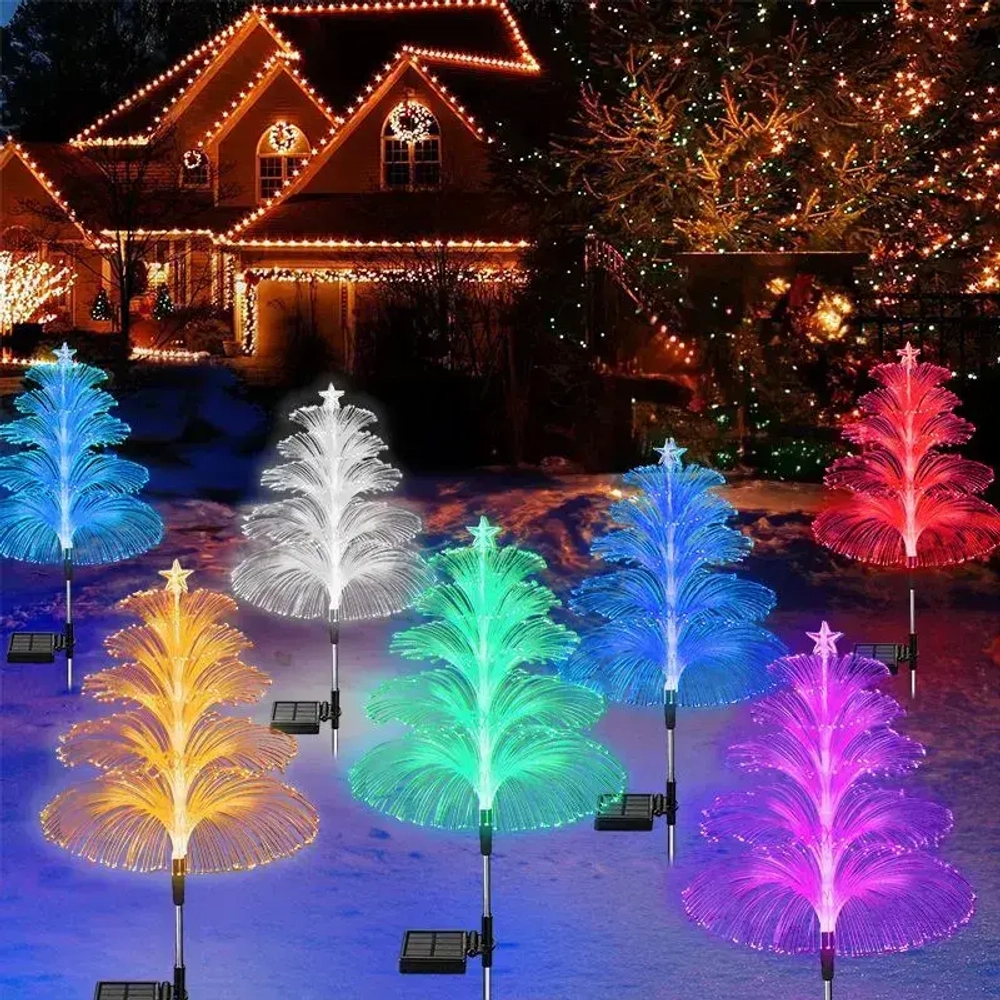 2 шт. Декоративный садовый уличный светильник на солнечной батарее "Фонарик Елочка"