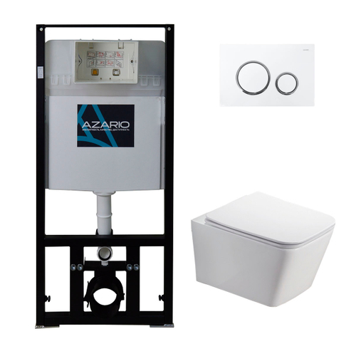 Комплект подвесной безободковый унитаз Azario Nova AZ-8010-1000+AZ-8200-0045+AZ-2216 SP с микролифтом + система инсталляции с кнопкой смыва белый / хром глянцевый
