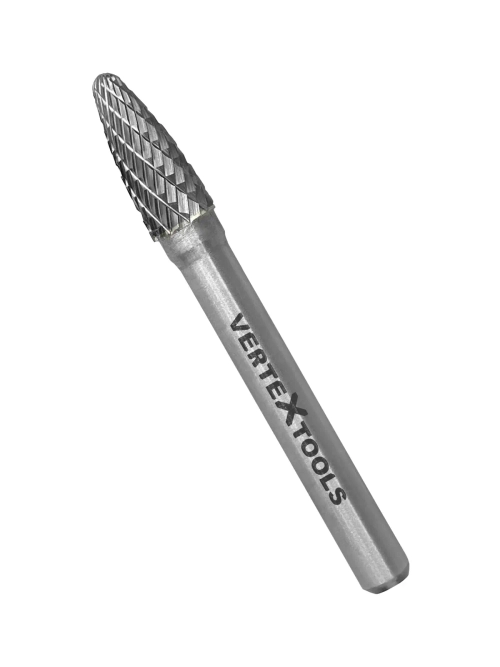 БОРФРЕЗА ПО МЕТАЛЛУ ТВЕРДОСПЛАВНАЯ, ПАРАБОЛИЧЕСКАЯ, ТИП F, 8мм VERTEXTOOLS