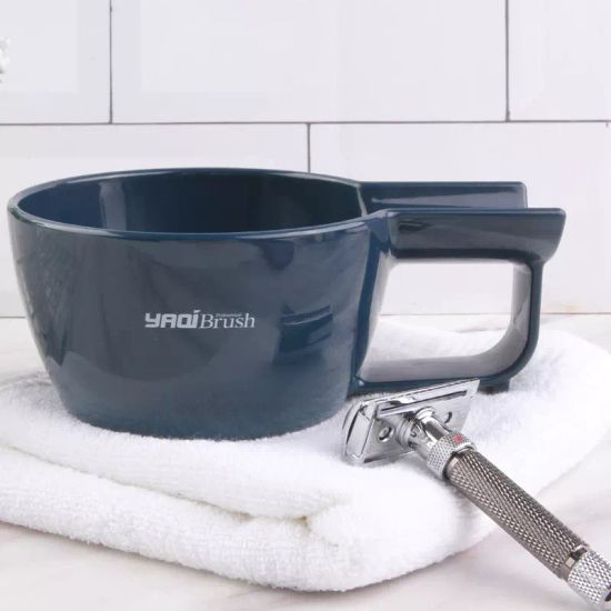 Пластиковая чаша для бритья с держателем для помазка Yaqi тёмно-синего цвета
