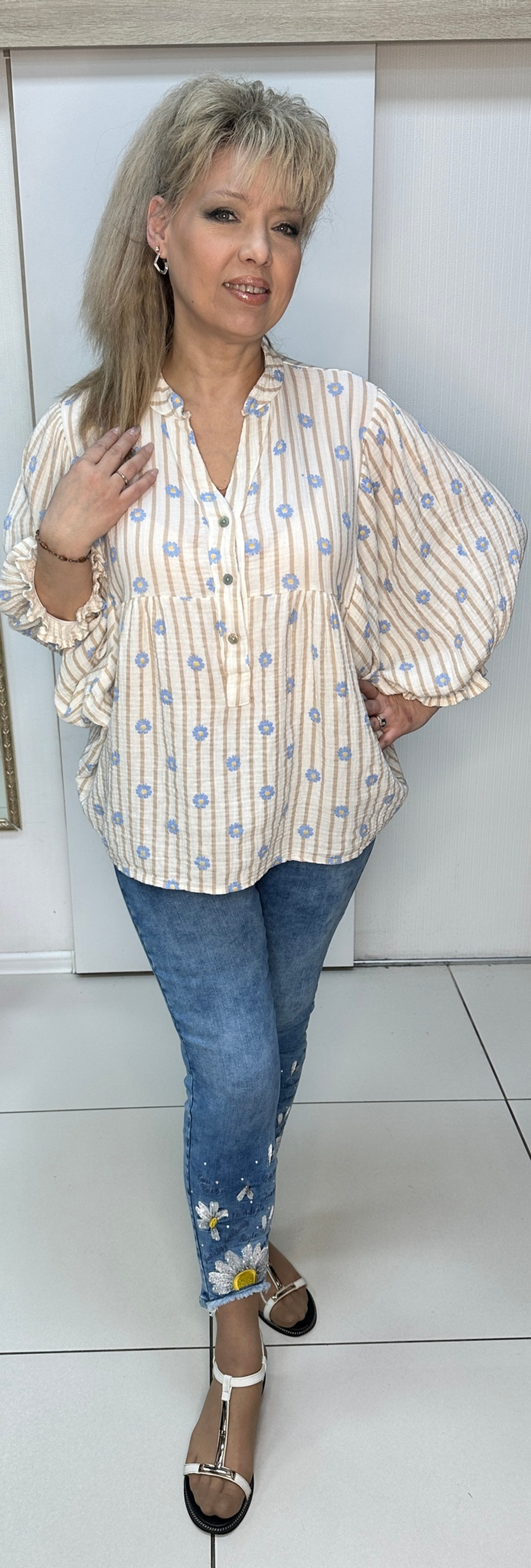 Итальянская рубашка-блузон с красивыми рукавами