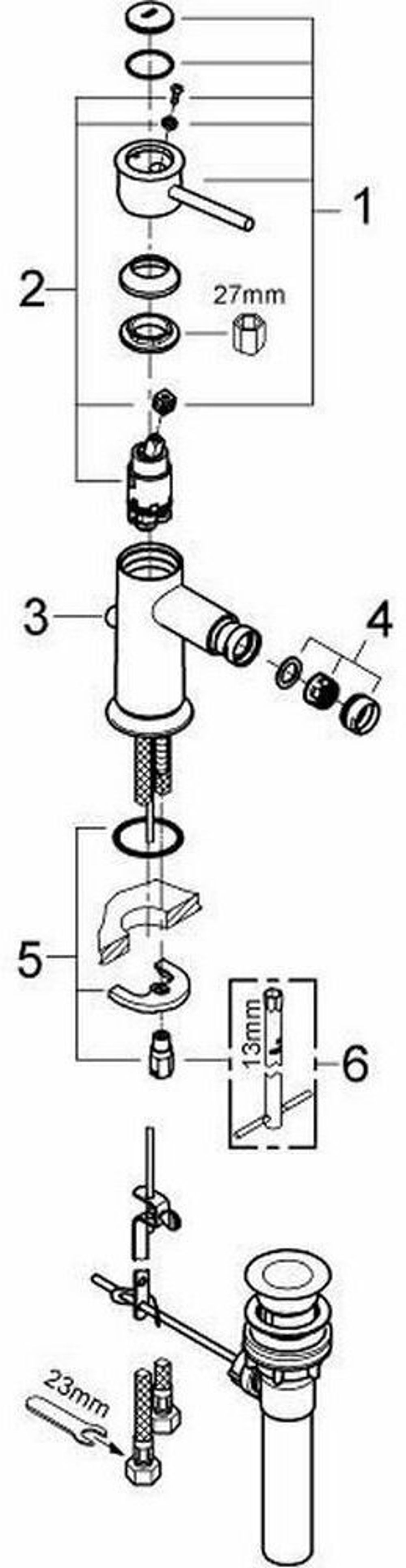 Смеситель для биде Grohe BauClassic со сливным гарнитуром