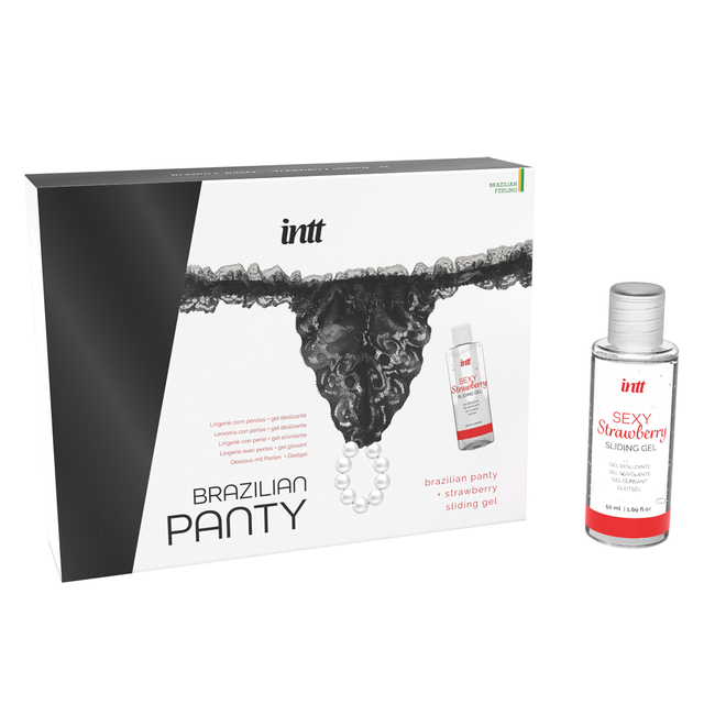 Набор Intt Brazilian Panty Sliding Gel Strawberry + повязка (черная)