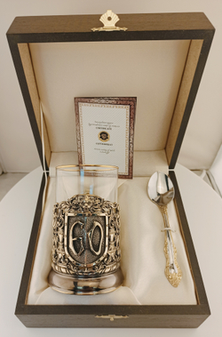 Подстаканник литье Юбилей 60 лет в подарочном футляре