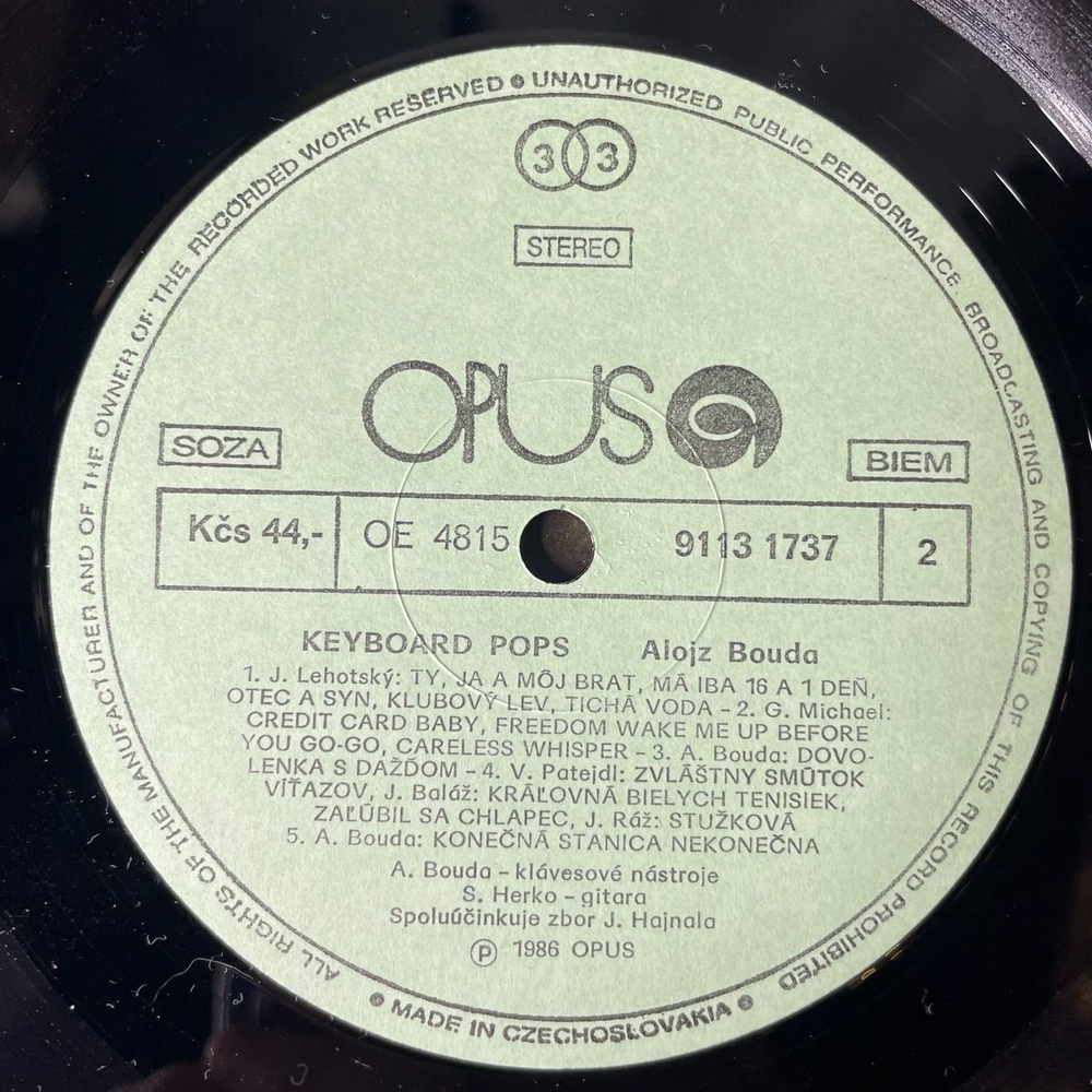 Винтажная виниловая пластинка Alojz Bouda Keyboards Pops (Чехословакия 1987)