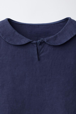 ZARA РУБАШКА С КРУГЛЫМ ВОРОТНИКОМ ИЗ 100% ЛЬНА, СИНИЙ