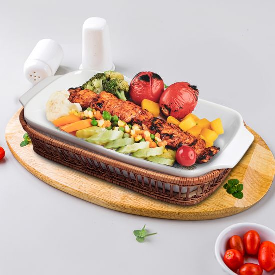 Форма керамическая для запекания 2,4 л. прямоугольная Kamille KM-6303 (41х20х6 см) с ротанговой корзинкой