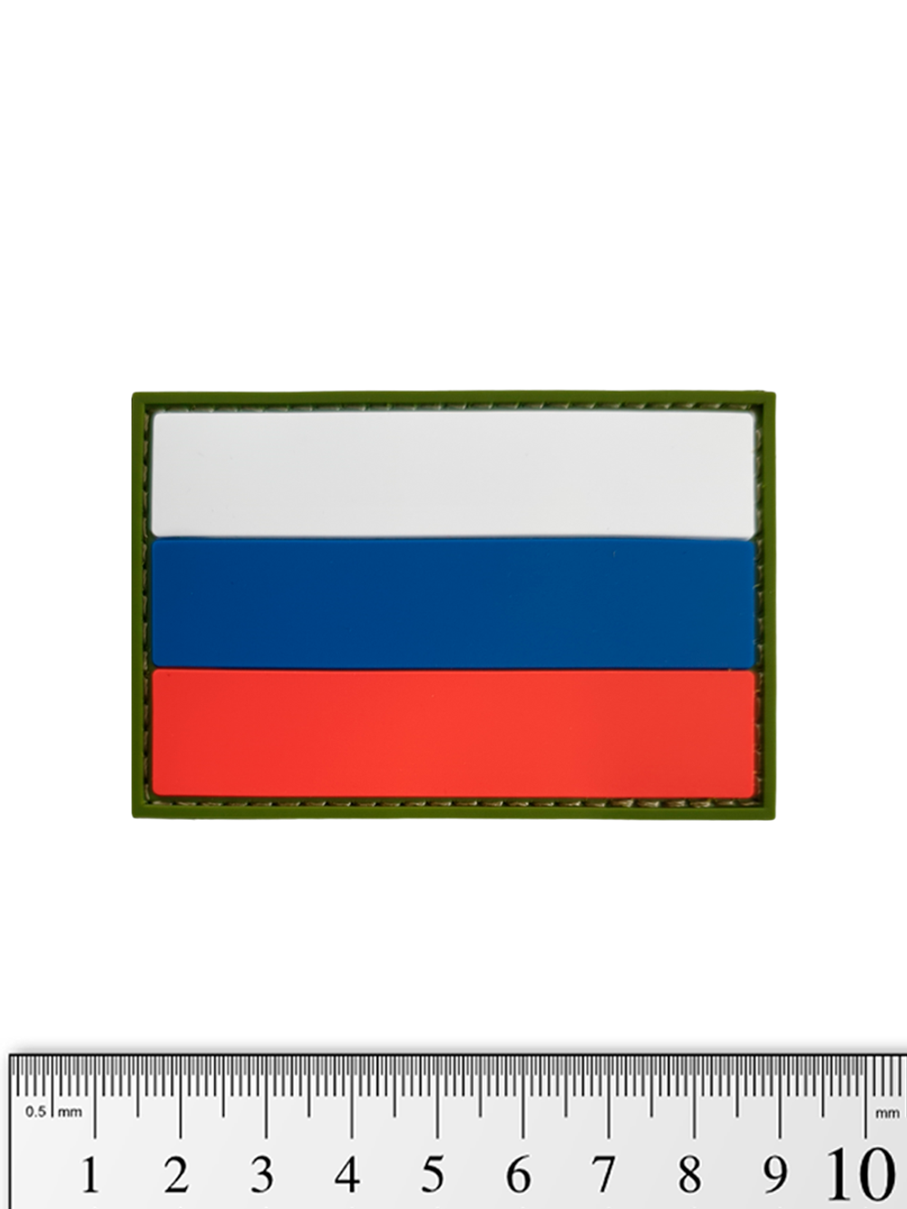 Шеврон Флаг России PVC 5х7,5 см. Оливковый кант