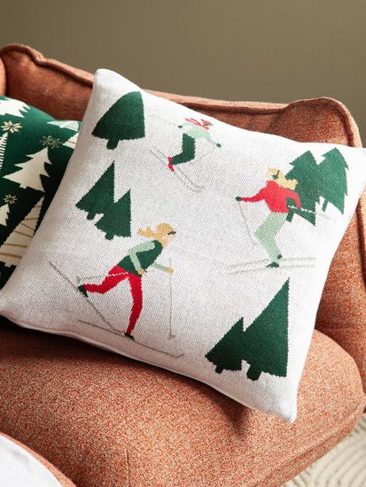 Подушка вязаная с новогодним рисунком let's ski из коллекции new year essential, 45x45 см