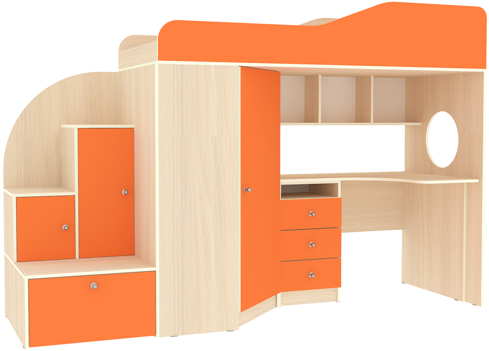 Кровать-чердак КарИВи Кадет 1  Дуб Молочный Оранжевый
