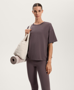 Oysho Футболка с короткими рукавами из смесового хлопка, серо-фиолетовый