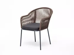 "Лион" стул плетеный из роупа, каркас из стали темно-серый (RAL7024) муар, роуп коричневый круглый, ткань темно-серая 027