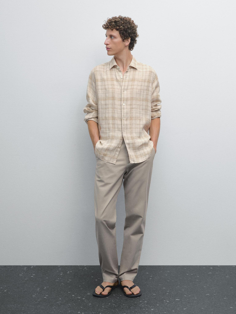 Massimo Dutti Брюки текстурированные Slim Fit, бежевый