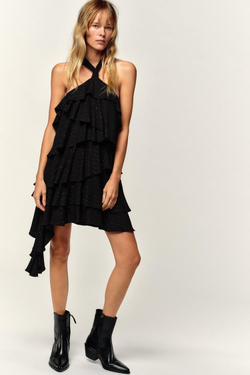 ZARA ПЛАТЬЕ-ХАЛТЕР С МЕТАЛЛИЗИРОВАННОЙ НИТЬЮ, ЧЕРНЫЙ