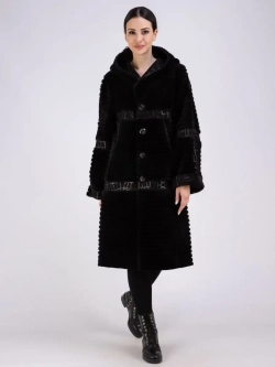 Дубленка женская натуральная длинная с капюшоном оверсайз