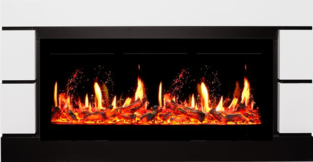 Каминокомплект Modern 42 - Белый с черным (Ширина 1395 мм) с очагом 5D V-ART 40