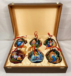 Сувенирный набор из 6-ти новогодних шаров с ручной росписью Палех