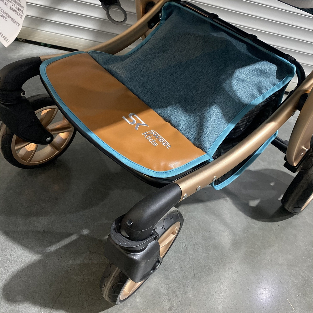 Коляска-трансформер Sweet Kids 608 3в1 Синий текстиль на золотой раме