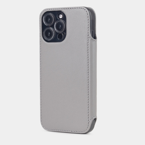 Чехол-книжка кожаная для iPhone 16 Pro, теленок серого цвета