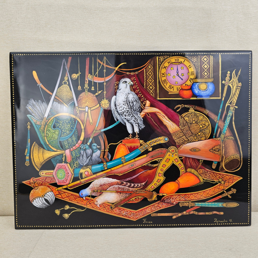 Панно Палех "Охота" с ручной росписью
