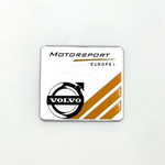 Наклейка Volvo Motorsport Europe объемная полиуретановая (шильдик Вольво, 5,5х6см) Серебристая с желтыми полосками