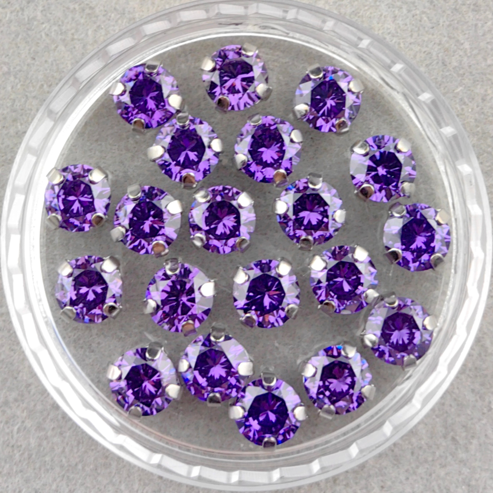 Фианиты шатоны в оправах, Violet/Platinum