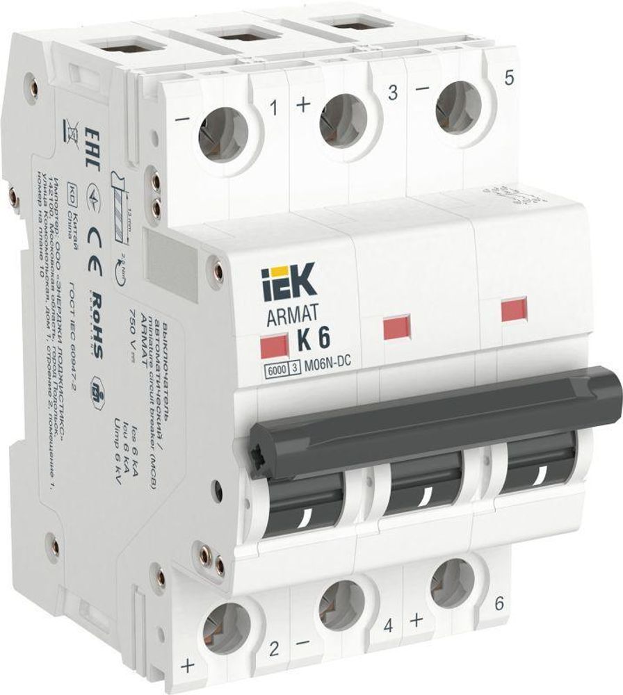Выключатель автоматический модульный 3п K 6А M06N-DC ARMAT IEK AR-M06N-3-K006DC